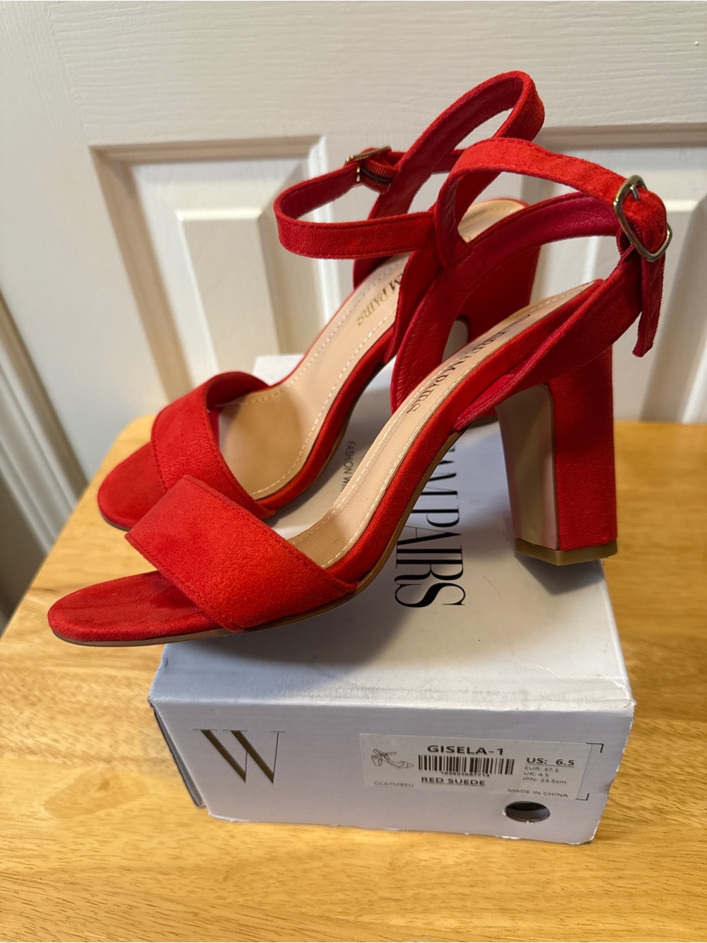 Dream Pairs GISELA-1 Red Suede Block Heel Sandals with Ankle Strap - 6.5